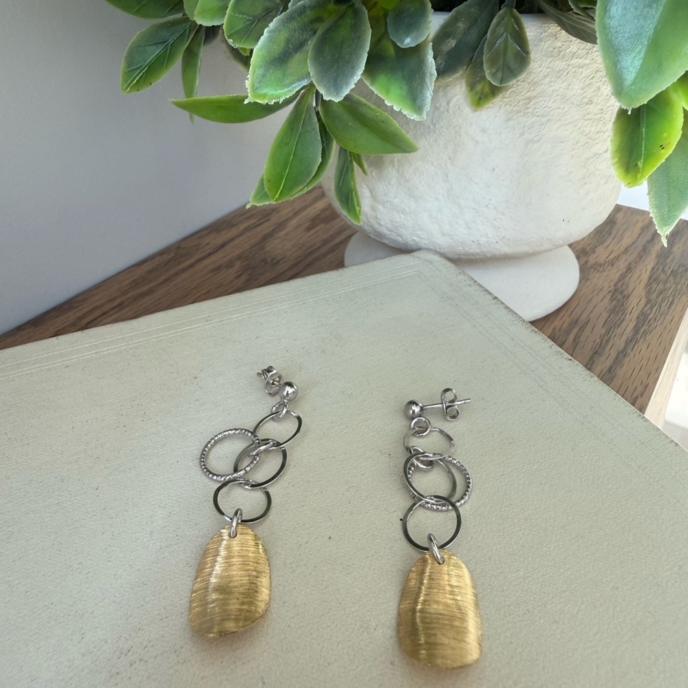 Vintage Vior Sterling Silver mixed metal dangle earrings